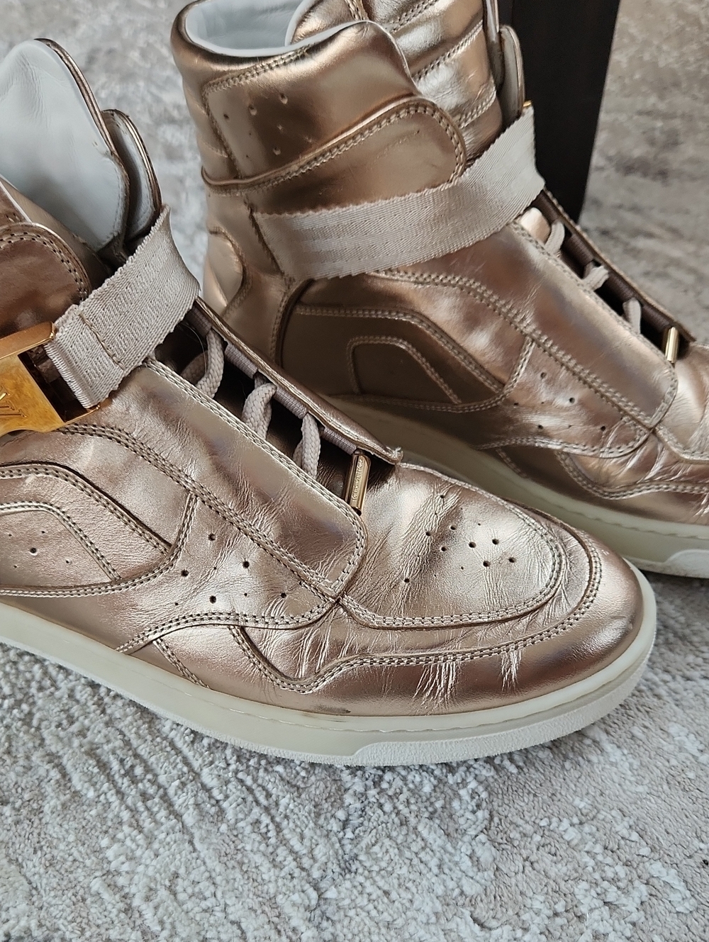 Louis Vuitton High Top Gold Lesther Sneakers, Size 6 1/2 - Picture 5 of 11